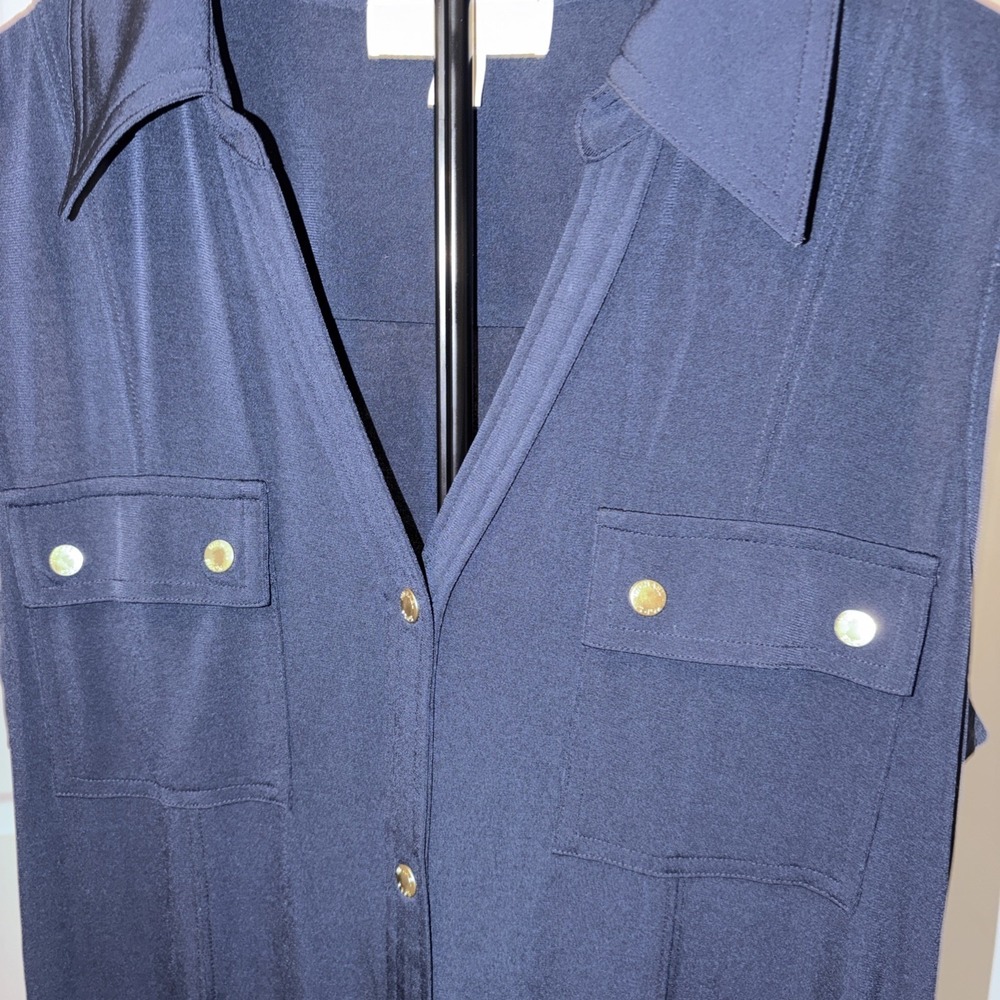Michael Kors Solid Navy Blue Jersey Tank Maxi Dress 1X Classic Summer No Belt - Picture 2 of 11